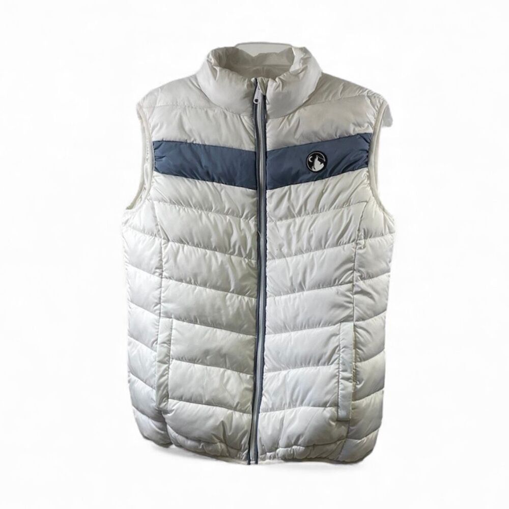 Zyia Active Vondelpark White Puffer Vest with Gray Stripe Size M